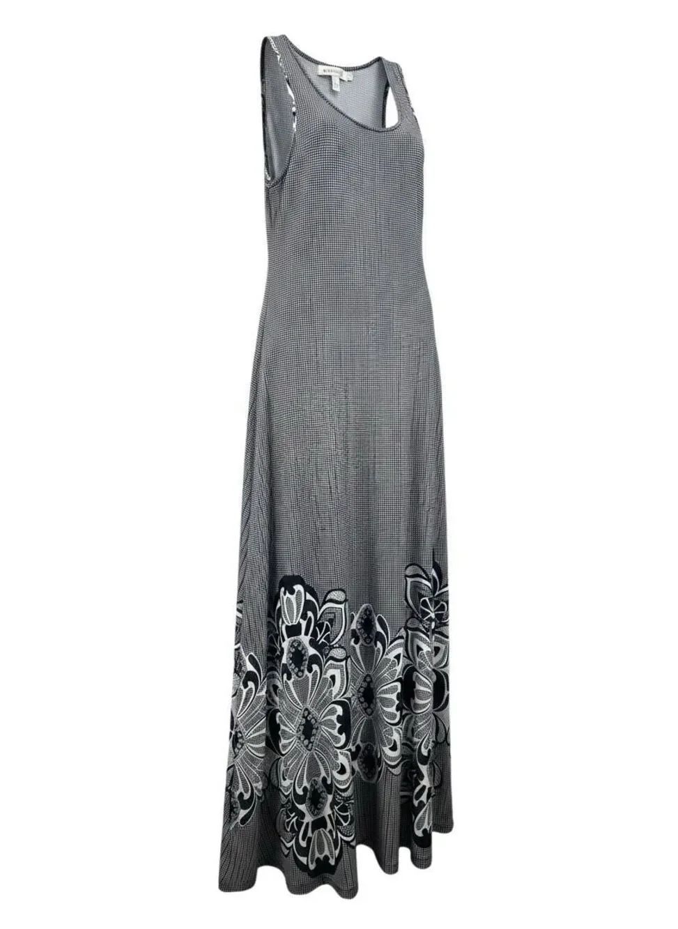 Sunny Girl Geometric Medallion Maxi Tank Dress Black White Casual Boho XL